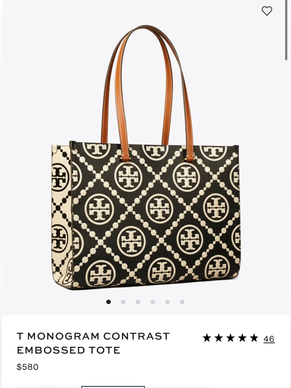New! Tory Burch T Monogram Embossed Contrast Cream & Black Logo Leather Tote Bag - Picture 10 of 12